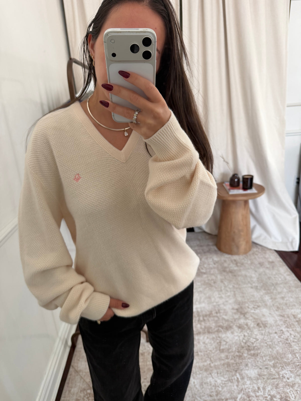Christian Dior Cream Sweater (Pink Logo)